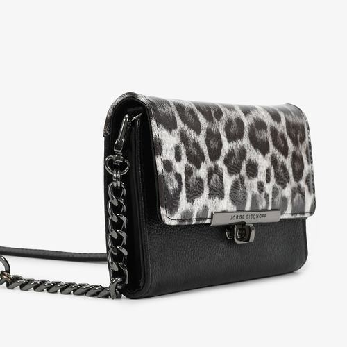 Bolsa Transversal Onça Preto Branco Couro