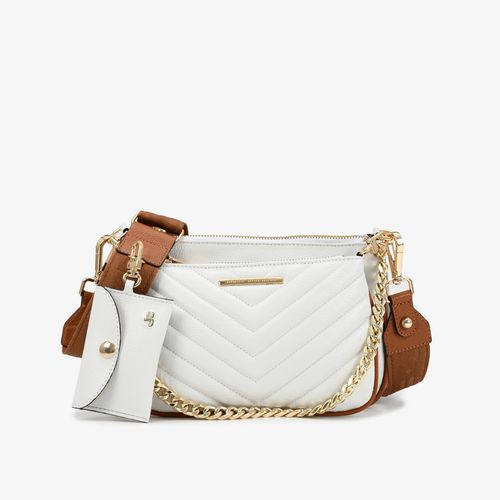 Bolsa Infinita Transversal Branco Marrom Couro