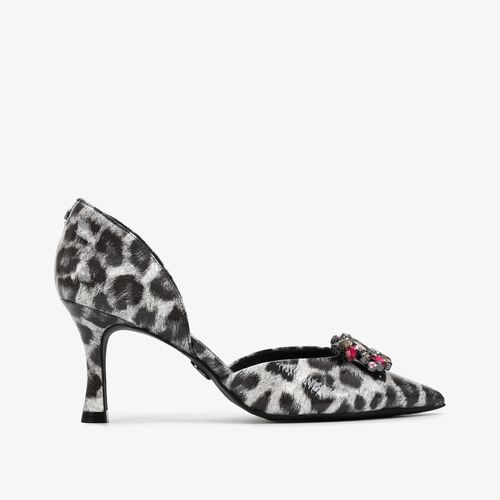 Scarpin Salto Fino Onça Preto E Branco Onça Couro