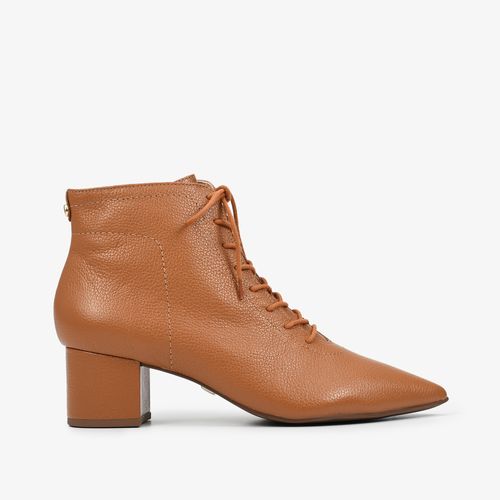 Bota Marrom Caramelo Salto Bloco Couro