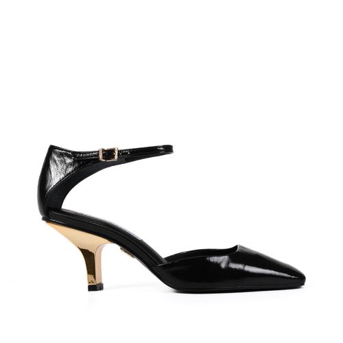 Scarpin Preto Salto Bloco Couro
