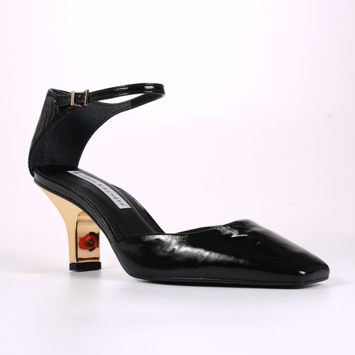 Scarpin Preto Salto Bloco Couro