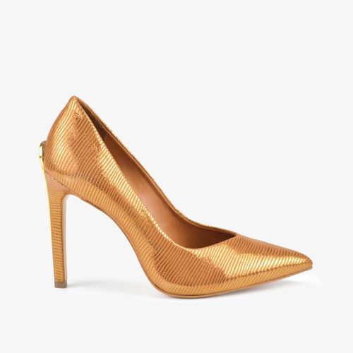 Scarpin Dourado Salto Alto Couro