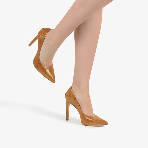 Scarpin Dourado Salto Alto Couro
