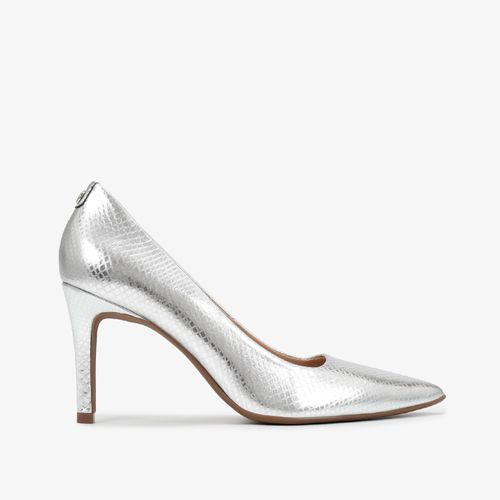 Scarpin Salto Fino Prata Couro