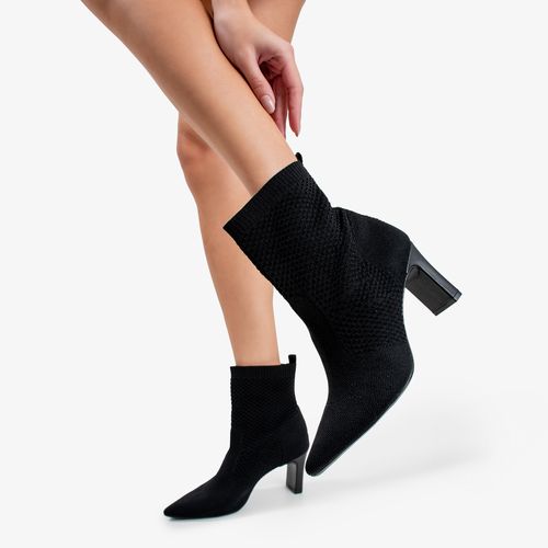 Bota Preto Salto Bloco Knit