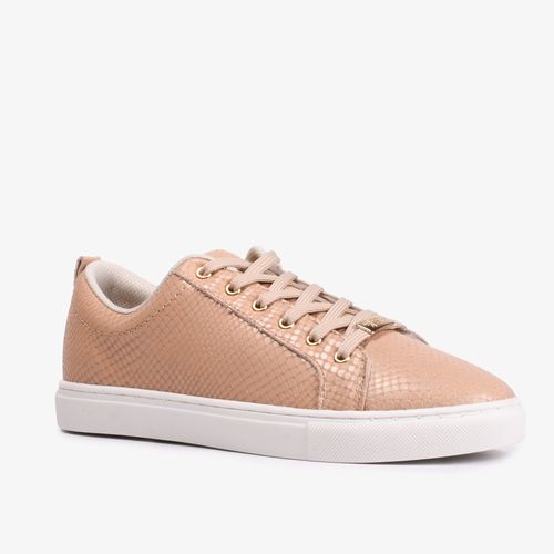 Calçado Fechado Feminino Tênis Couro Lezard Nude