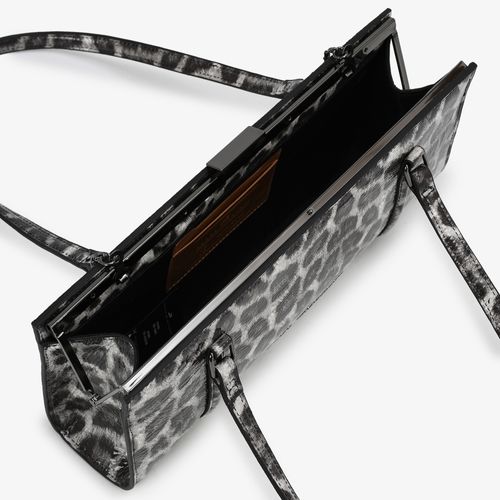 Bolsa Baguete Onça Preto E Branco Couro