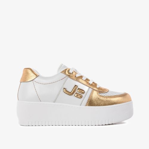 Tênis Branco Dourado Couro