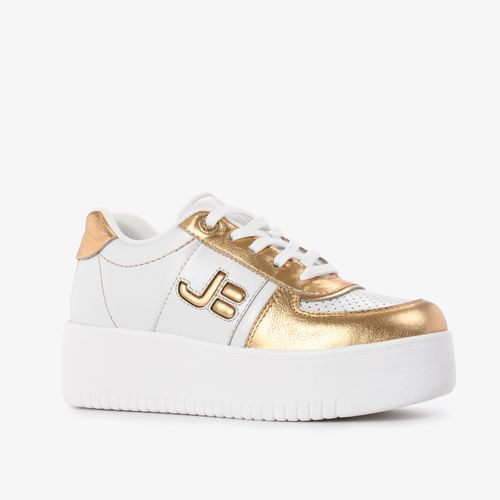 Tênis Branco Dourado Couro