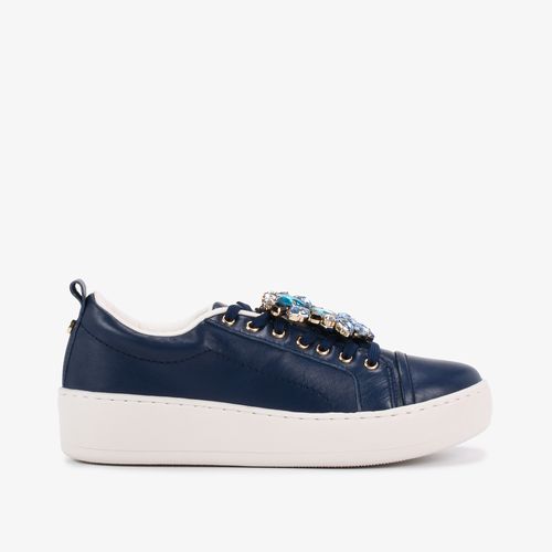 Tênis Azul Pedrarias Couro
