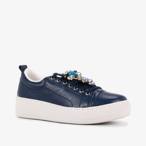 Tênis Azul Pedrarias Couro