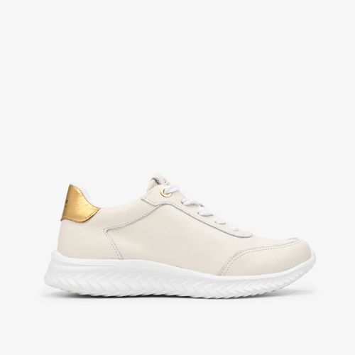 Tênis Branco Dourado Couro