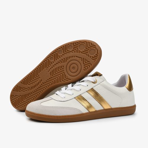Tênis Off White Dourado Couro