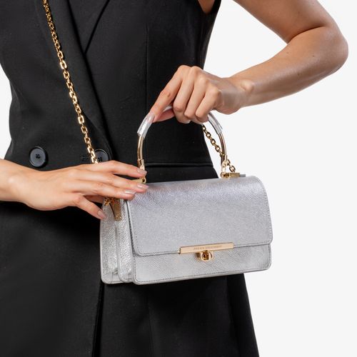 Bolsa Transversal Prata Couro