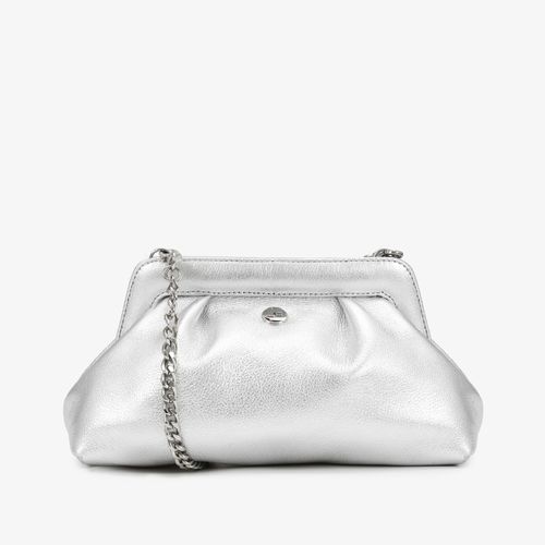 Bolsa Clutch Metal Prata Couro