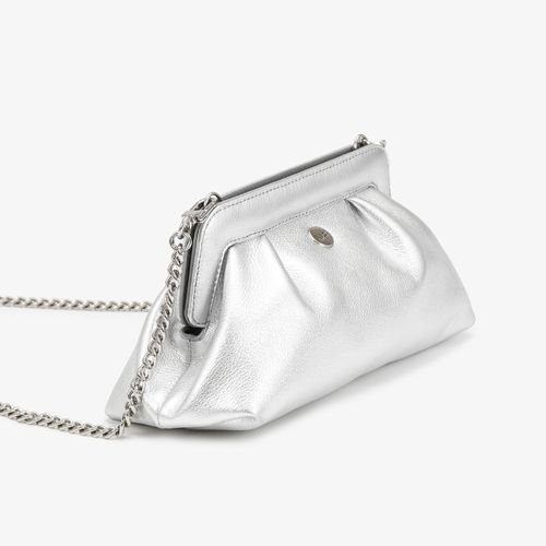 Bolsa Clutch Metal Prata Couro
