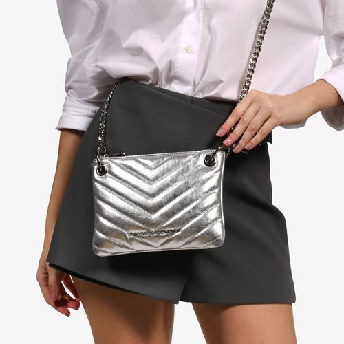 Bolsa Transversal Prata Grafite Couro