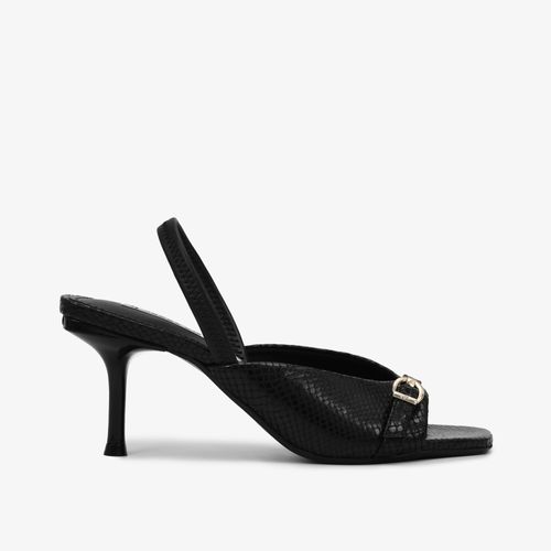 Sandália Salto Fino Preto Couro