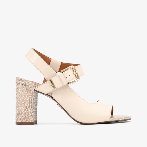 Sandália Salto Bloco Off White Couro
