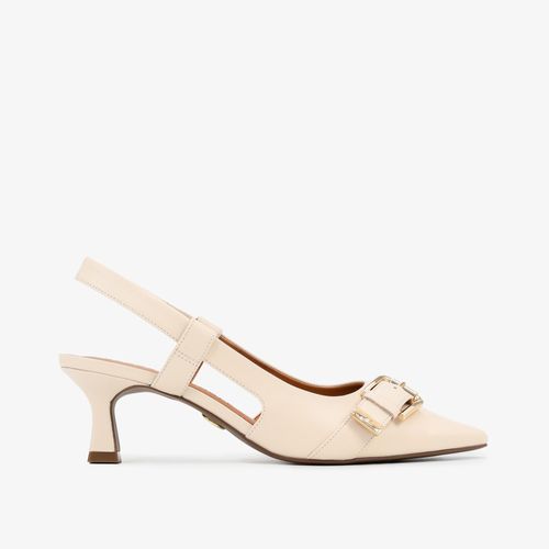 Slingback Bico Fino Nude Couro Crocco