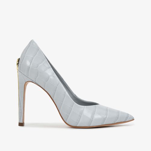 Scarpin Salto Alto Azul Couro Crocco