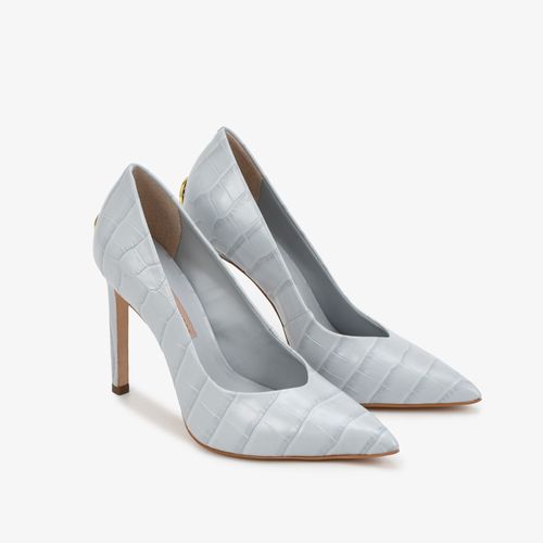 Scarpin Salto Alto Azul Couro Crocco