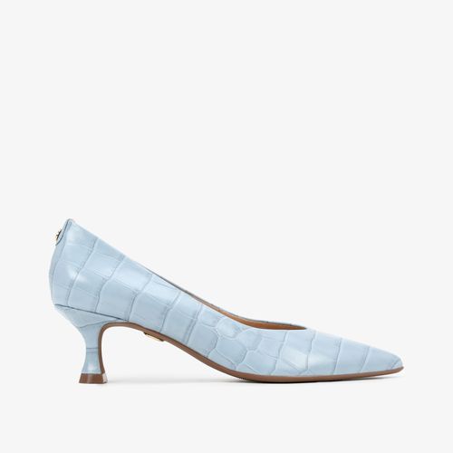 Scarpin Salto Fino Azul Couro Croco