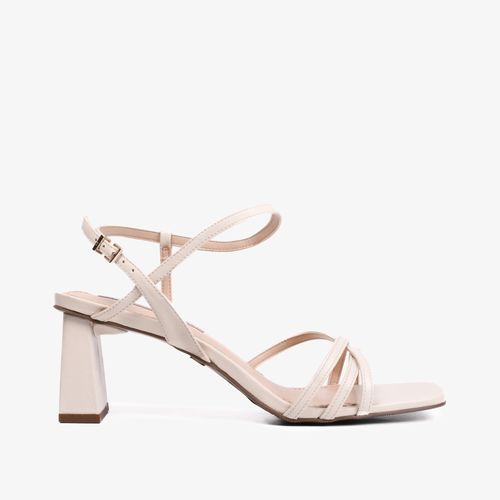 Sandália Salto Bloco Off White Couro