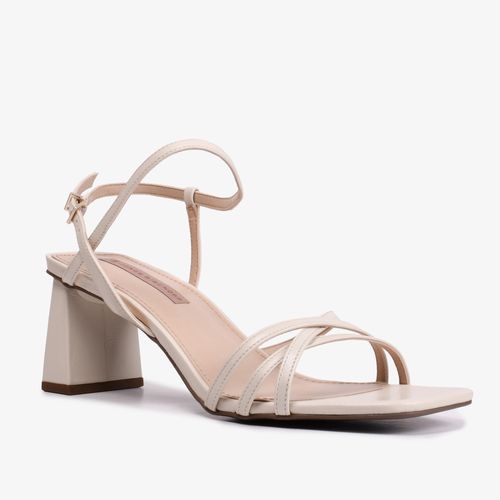 Sandália Salto Bloco Off White Couro