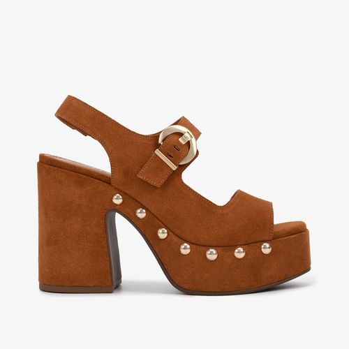 Sandália Salto Alto Marrom Caramelo Couro Camurça