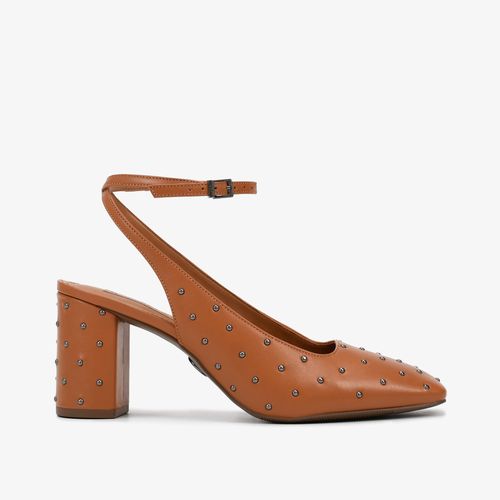 Slingback Bico Quadrado Marrom Caramelo Couro