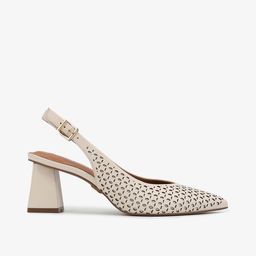 Slingback Salto Bloco Off White Couro
