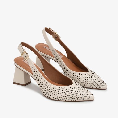 Slingback Salto Bloco Off White Couro