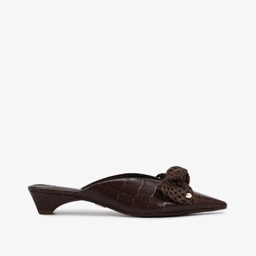 Mule Salto Baixo Marrom Couro Crocco