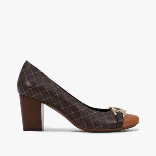 Scarpin Salto Bloco Marrom Monograma Jb Couro