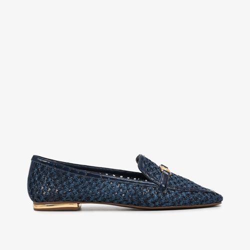 Loafer Ráfia Azul Marinho Couro