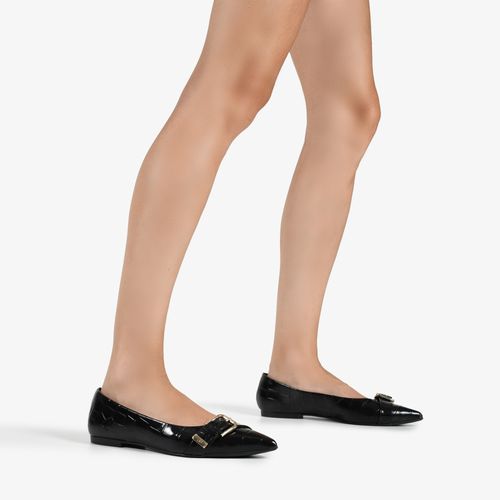 Sapatilha Bico Fino Preto Couro Crocco