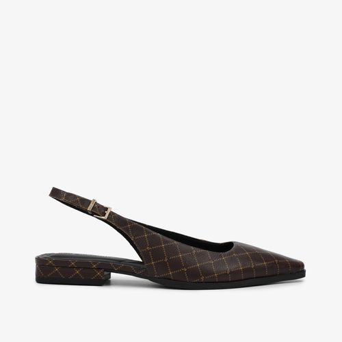 Slingback Salto Baixo Marrom Monograma Jb Couro