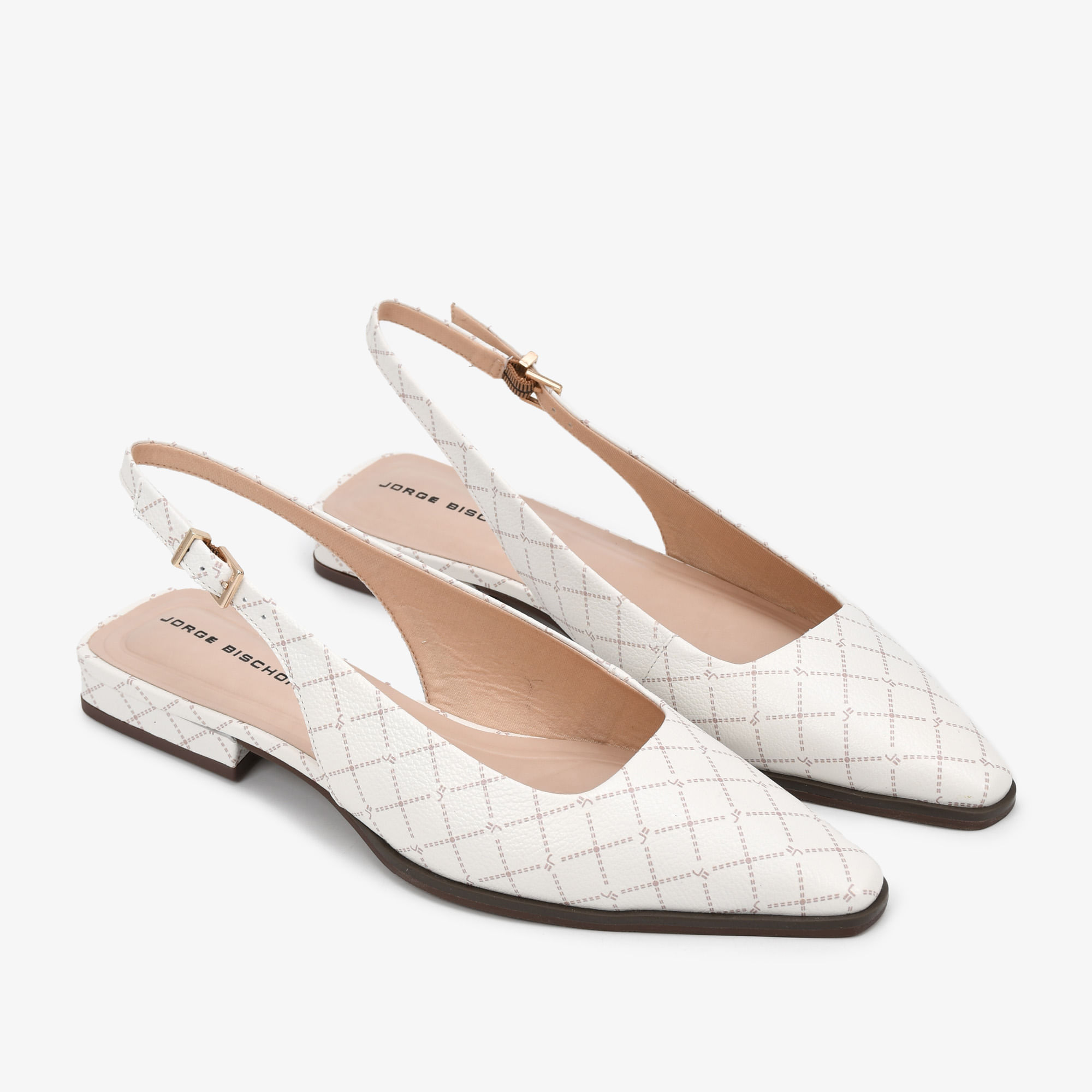 Slingback Salto Baixo Off White Monograma Jb Couro - Sapatos