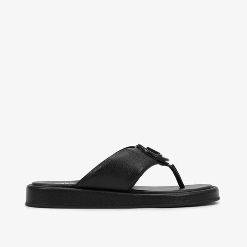 Chinelo Flat Preto Couro