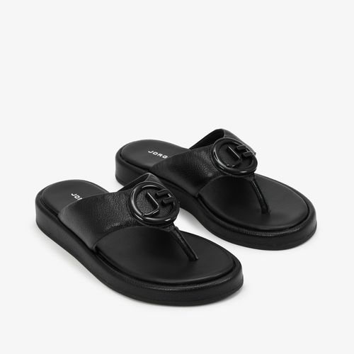 Chinelo Flat Preto Couro