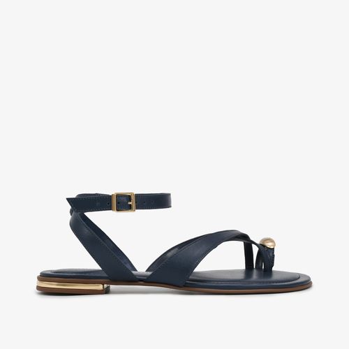 Sandália Azul Marinho Dourado Couro