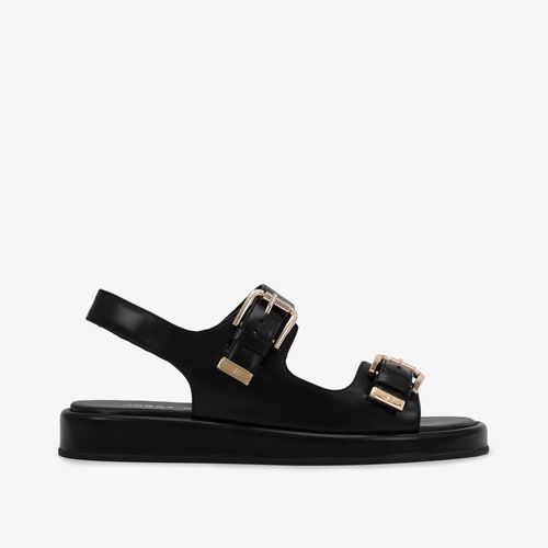 Sandália Slide Fivela Preto Couro