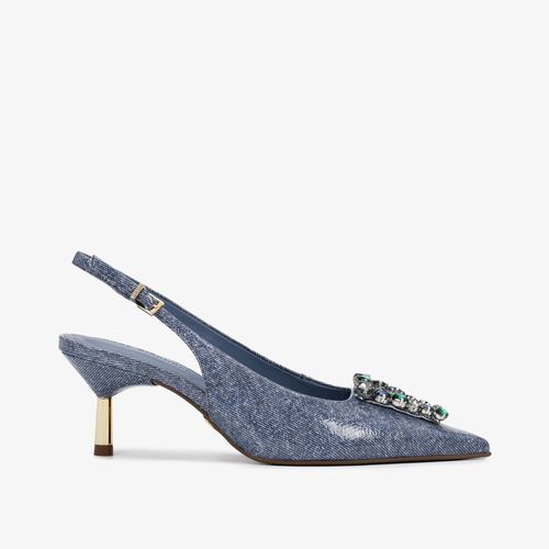 Slingback Pedrarias Azul Marinho Jeans Couro