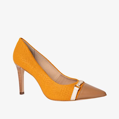 Scarpin Salto Alto Amarelo Nude Couro