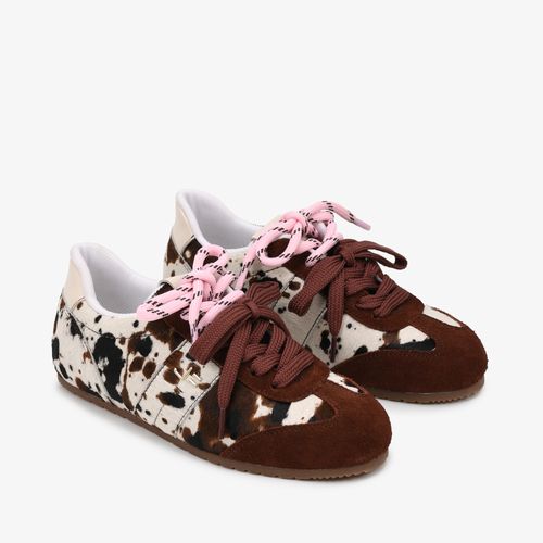 Tênis Animal Print Cow Marrom Couro