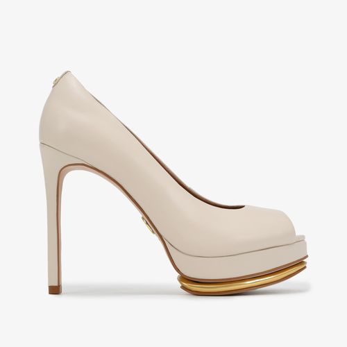 Peep Toe Salto Alto Off White Couro