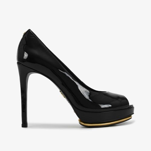 Peep Toe Salto Alto Preto Couro Verniz