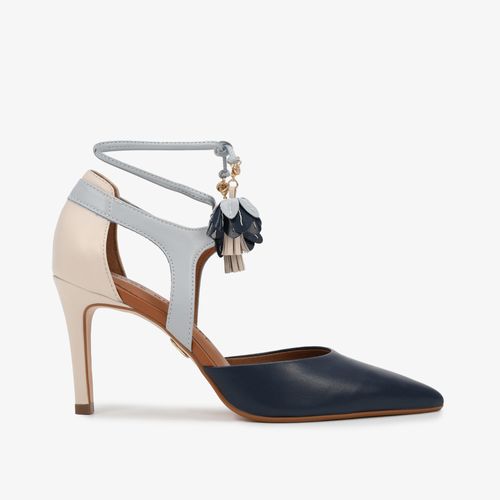 Scarpin Flores Azul Marinho Couro